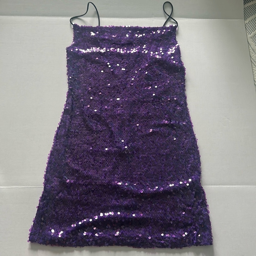 NWT WAYF Womens PURPLE Sequin Slip Spaghetti Strap Dress Sz M